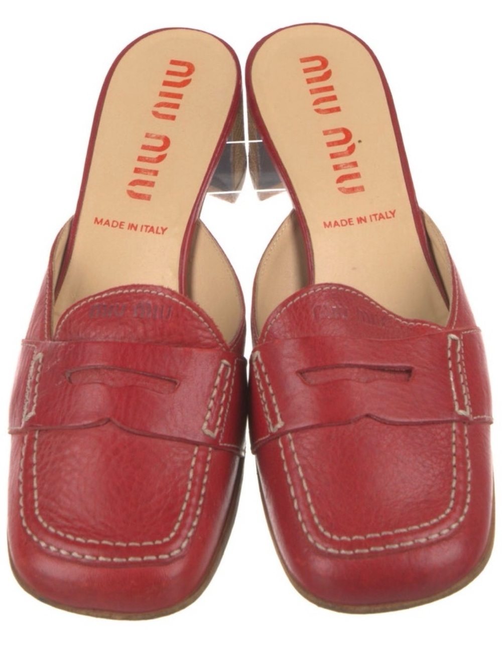 Vintage Miu Miu Red Leather Loafer-Style Slip-On Mules